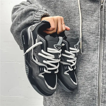 Men's Colorblock Cute Skate Sneakers with Thick PVC Sole & Cushioning - Lightweight Low-Top Lace-Up Sport Shoes