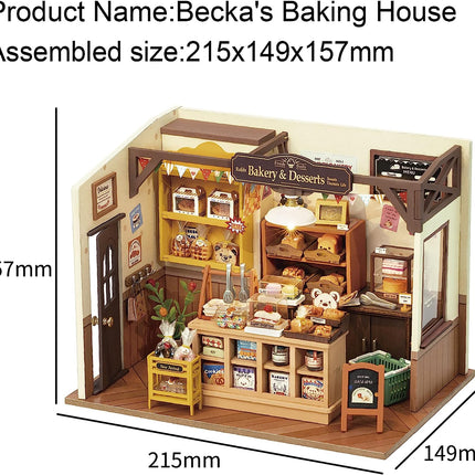 Rolife Mini Home DIY Assembly Model, Becca's Bakery, 3D Puzzle Toy, 256-piece Wooden Model With LED Lights, Creative Home Decor And Adult Gift