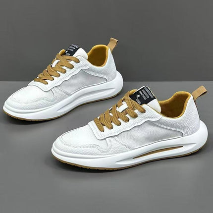 Men's White Breathable Board Shoes with Thick Cushioned PVC Sole - Mid-Top Sneakers Suitable