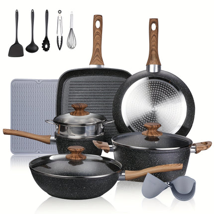 16 Pieces Pots and Pans Sets - Nonstick Cookware Set with Utensils and Steamer