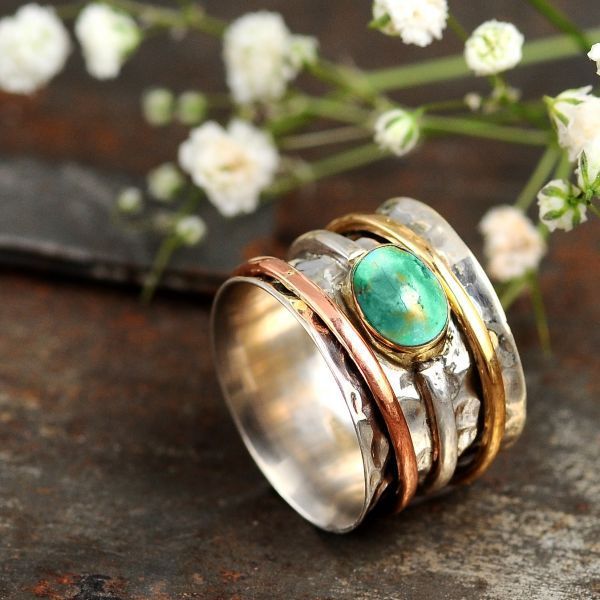 Vintage Turquoise Plated Tri-Color Rings For Men And Women
