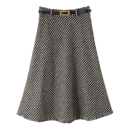 High-Waisted Skirt, Versatile Daily Commute Mid-Length Skirt with Belt for Winter