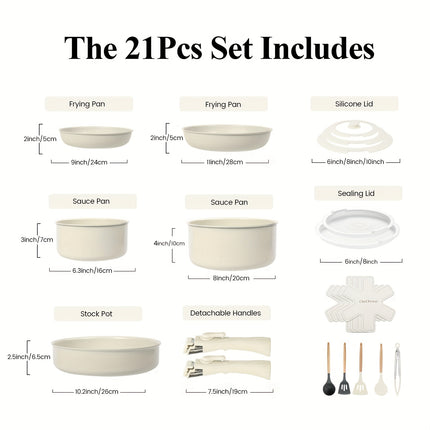 21PCS Ceramic Nonstick Cookware Set - Ultra-Durable, Easy Food Release