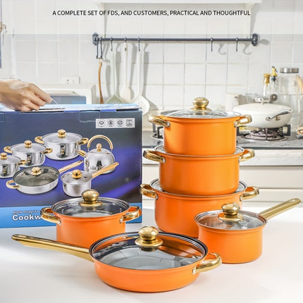 12 Pcs Stainless Steel Cookware Set, Pots And Pans Set Non Stick