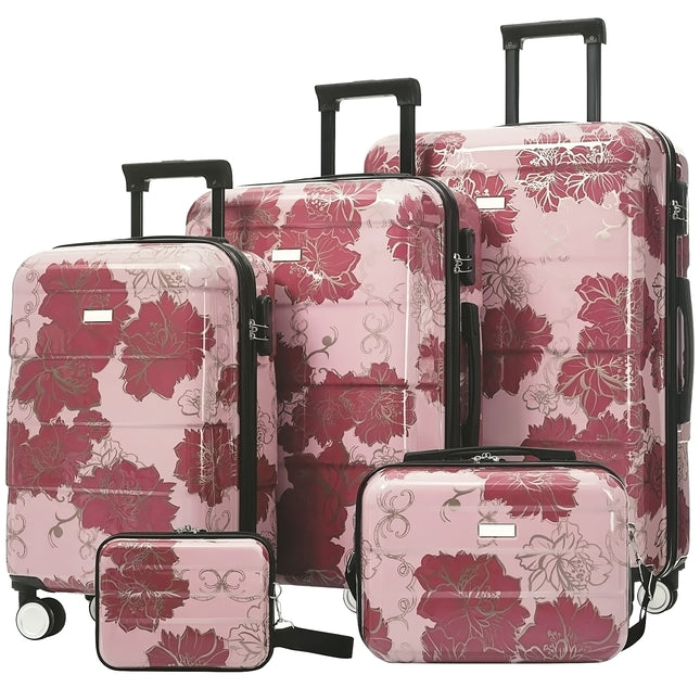 Luggage Sets New Model PC 5pcs, Hardside Lightweight Durable 20' 24' 28' Suitcases  with 8' 14' Cases, Suitcase with Lock Spinner Wheels