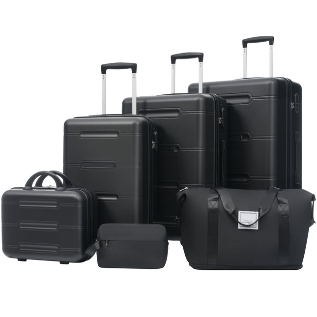 6 Piece Luggage Set,Lightweight Hardshell Suitcase with Double Spinner Wheels Handle Password Lock,14 IN Cosmetic Case 20/24/28 IN Luggages with Duffel Bag and Toiletry Bag