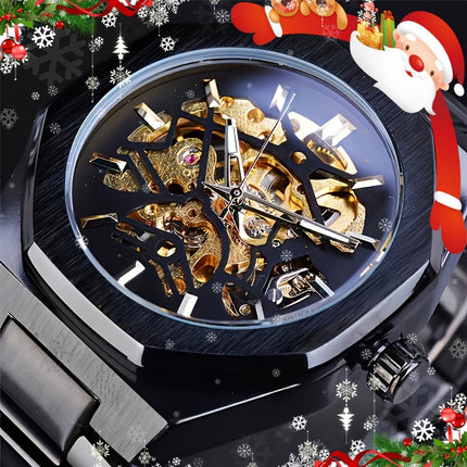 Fashion Men's Luxury Automatic Mechanical Watch - Stainless Steel Black Dial, Alloy Case, Alloy Dial,