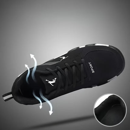 Air Cushion Casual Sneakers  Black/White Colorway, PU Upper, Geometric Design