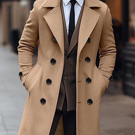 Fall Winter Men Woolen Coat Double Breasted Long