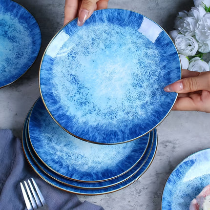 2/4/6pcs Ocean Theme Ceramic Salad Plates, 19.05 cm, Oven, Dishwasher, Microwave Safe