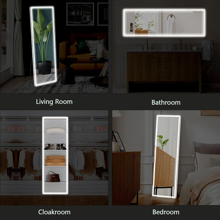 Elegant 64"x21" LED Full-Length Mirror with Touch Sensor - Sleek Aluminum Alloy Frame,