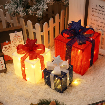 Remote Control Christmas Gift Box Lights Christmas Three-piece Decoration