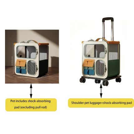 Pet Rolling Suitcase with Five Silent Wheels, Anti-Slip And Shockproof Cat Carrier