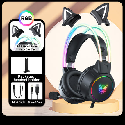 X15pro Cat Ears Headset Headband Light Emitting Wired Gaming Computer Gaming Headset
