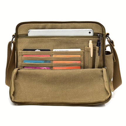 Fashionable Canvas Men'S Bag with Multiple Compartments, a Work-Style Shoulder Bag for Men,