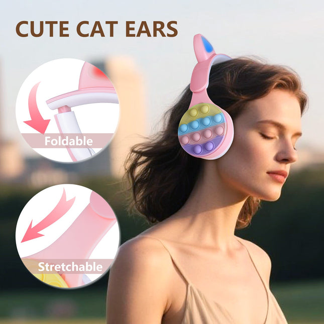 Wireless Cat Ear Headphones with LED, Foldable TWS Light-Up Cat Ear Stereo Headphones Wireless Headphones