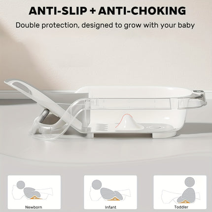Newborn Baby Bath Seat with Anti-Slip Support & Thermometer - Adjustable Height Infant Bathing