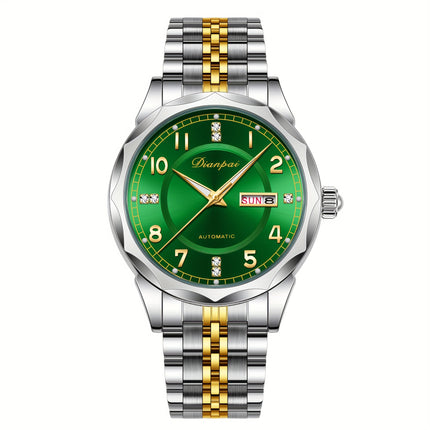 Men's Automatic Mechanical Watch with Date Display & Wrist Chain - Stainless Steel Self-Winding Watch