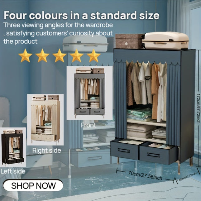 A Large-Capacity Standalone Wardrobe Storage Cabinet with Shelves And Hooks