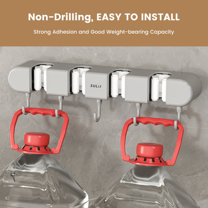 Mop Holder with Hooks - Heavy-Duty ABS Plastic Broom Organizer for Bathroom, Kitchen, Closet