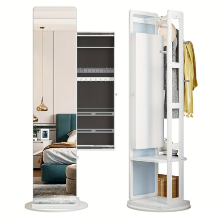 360° Swivel Jewelry Armoire - Rotatable Full Length Mirror With Jewelry Storage,