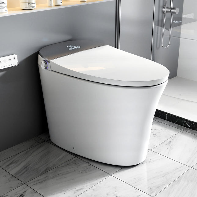 Smart Toilet with Foam Shield, Zero Water Pressure Flush, Heated Seat, Warm Water Sprayer & Dryer, Auto Flush & Close, Remote Control