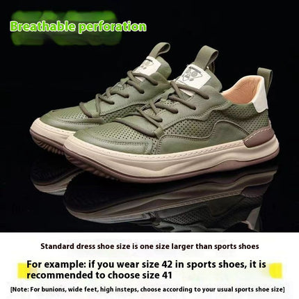 Men'S White Perforated Casual Sneakers - Breathable Low-Top Lace-Up Shoes with Round Toe,