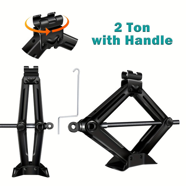 2 Ton Heavy Duty Scissor Jack - 4.2 to 38.1 cm Lift, Manual Car Jack with Handle