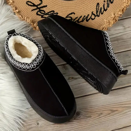 Black Contrast Print Suede Plush Lined Snow Boots