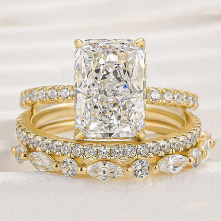 S925 Sterling Silver Super Shiny Ice Flower Cut Zircon Ring Suit