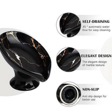 1pc ceramic self-draining soap rack Marble exterior Leaf-shaped soap dish Bathroom