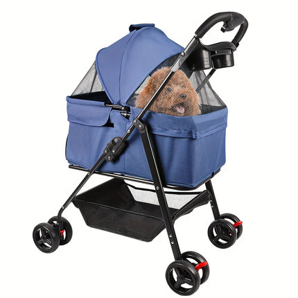2-in-1 Convertible Dog Stroller & Carrier with Removable Crate Transport Bag – Foldable Pet Tote with Safety Belt, Adjustable Canopy, Storage Basket, Shock Absorber Wheels & 360° EVA Tires for Small/Medium Dogs & Cats, Pet