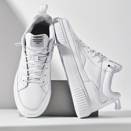Men's Trendy Solid Ankle Skate Shoes, Wear-resistant Non Slip Lace-up Casual Sneakers For Outdoor