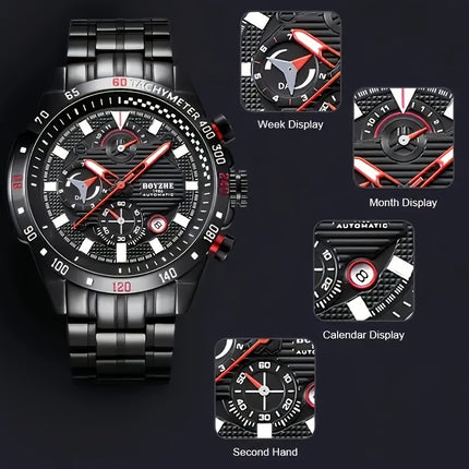 Men's Automatic Mechanical Watch Wristwatch with Hollowed-Out Back, Automatic Winding