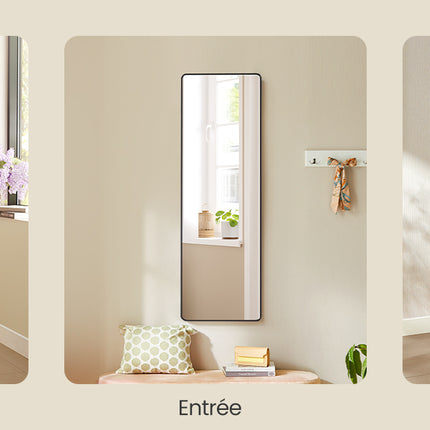 Full Length Mirror, 160 x 50 cm, Rectangle Full Body Mirror with Stand, Aluminium Alloy Frame Floor Mirror