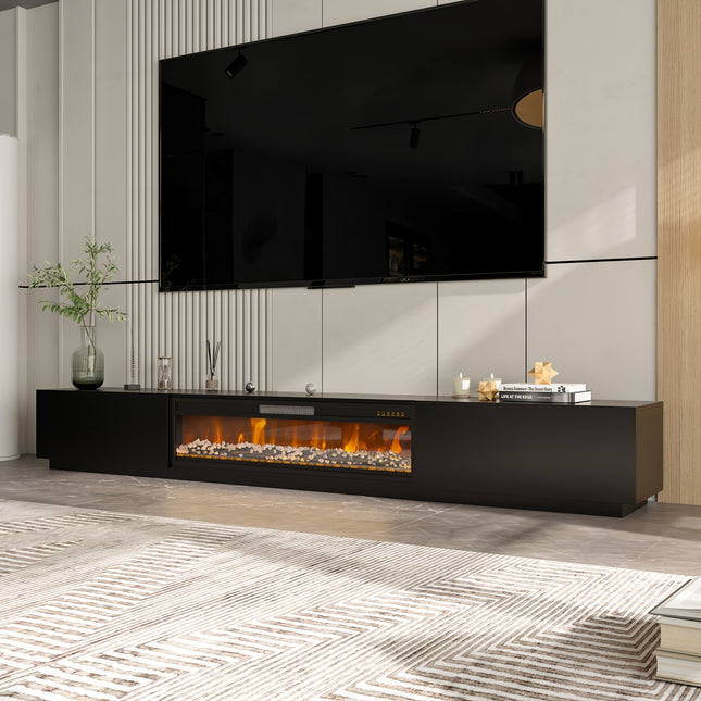 Modern Wide TV Stand with Electric Fireplace & Adjustable RGB/ LED Lighting