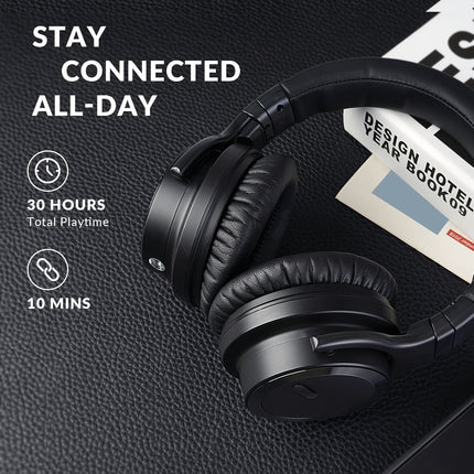 Wireless Headphones with Active Noise Cancelling, Rich Bass, Clear Calls, 30 Hours Playtime