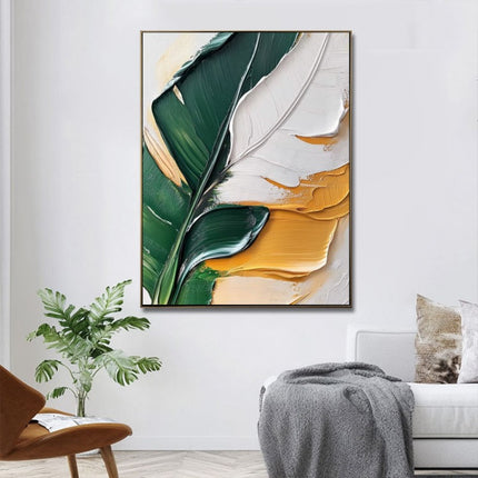 Hand-Painted Oil Painting Canvas Wall Art Decoration Green Plants And Banana Leaves For Home Living Room Decor Rolled Frameless Unstretched Painting