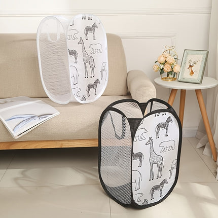 Foldable Laundry Basket with Three-sided Mesh, Toy Storage Basket