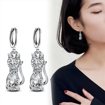 Cute Kitty Zircon Pendant Alloy Plated Silver Accessories Necklace
