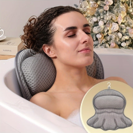 Luxury Spa Bath Pillow with 4D Air Mesh Technology, Hypoallergenic, Non-Slip Suction Cups