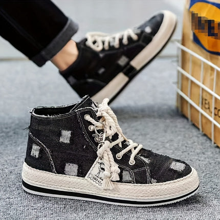 Men'S Retro Retro High-top Shoes, Comfortable And Non-slip Casual Lace-up Canvas Sneakers,