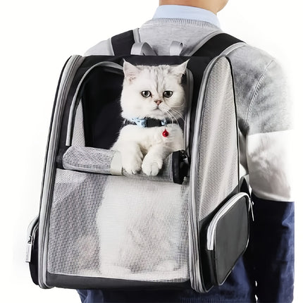 Portable Pet Backpack Carrier - Breathable & Foldable Double Shoulder Bag for Cats