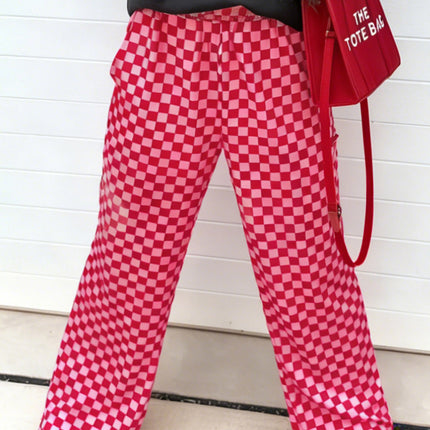 Rose Elastic Waist Plaid Full-length Shift Pants