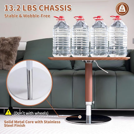 Adjustable Swivel Table with Saddle Leather Cover & Sturdy Metal Legs - Retro Bedside Laptop Desk,