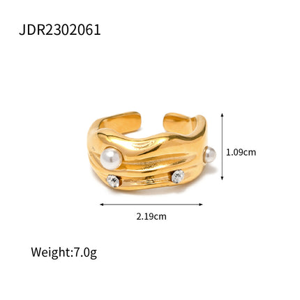 Stainless Steel And Titanium Pearl Jewelrycolorfast Ring