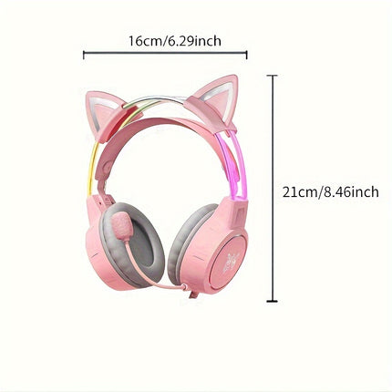 Gaming Headset] Gaming Headset RGB Lighting Head Beam Wired Headset Detachable Cat Ears