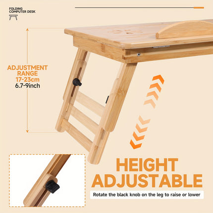 Bamboo Laptop Lap Desk with Adjustable Height & Angle, Tablet & Phone Holder