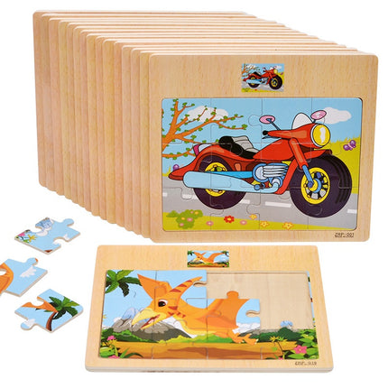 Wooden 12-piece Puzzle Puzzle Infant Children Early Childhood Educational Toys Animal Transportation Wooden Puzzle Toy