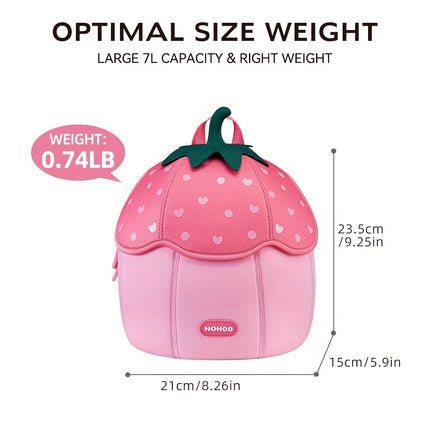Preschool Girls Backpack 3D Strawberry – Cute Lightweight Kids School Bag for Kindergarten,